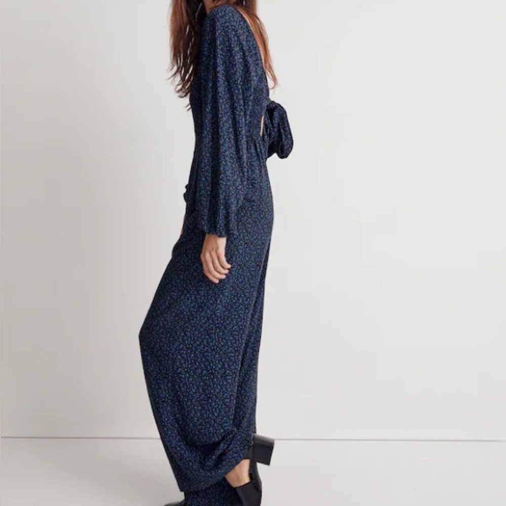 MADEWELL Lucie tie back long sleeve jumpsuit in carmine floral - Picture 2 of 9